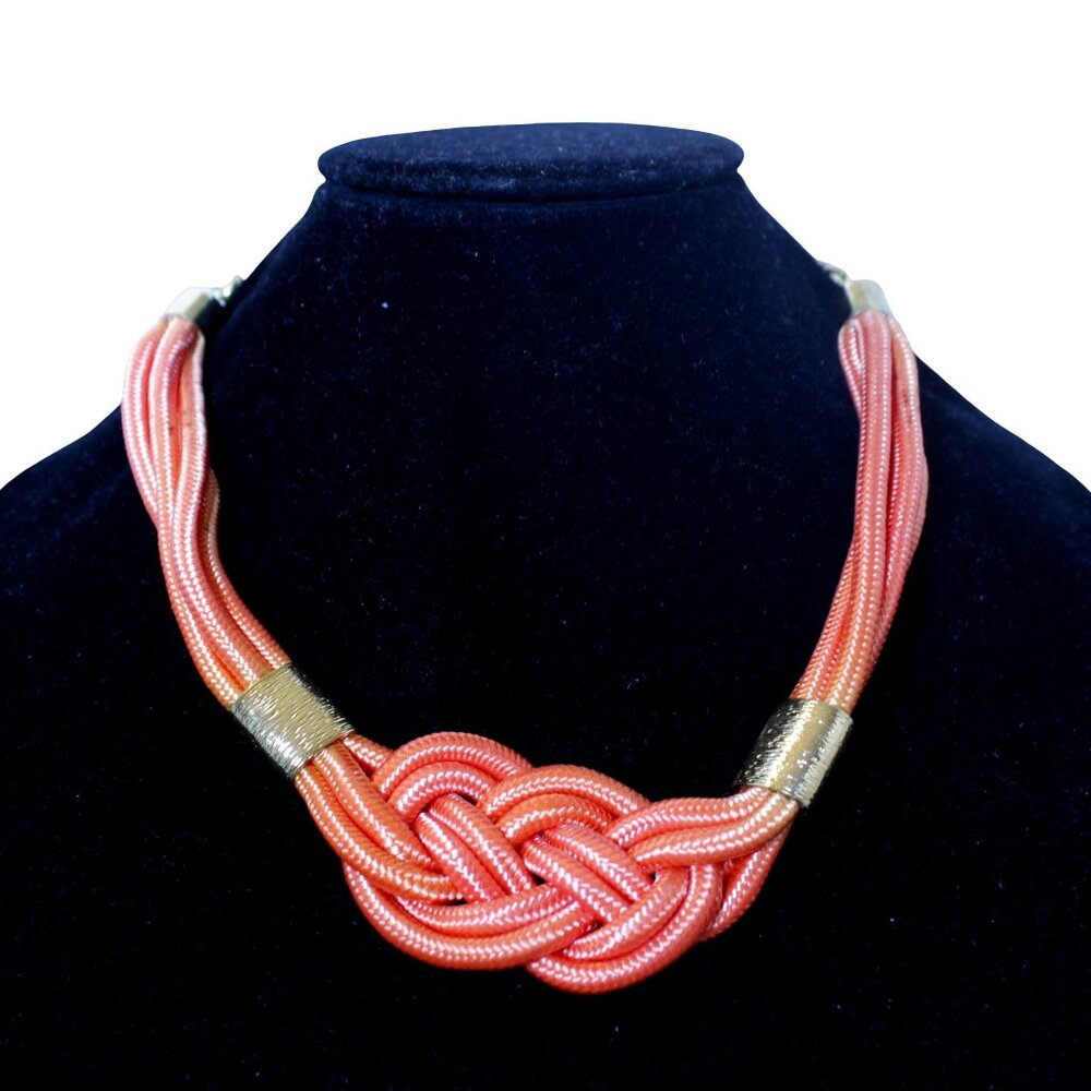 Peach Pink Knot Tie Fabric Choker Collar Bib Necklace